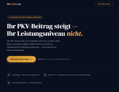 Screenshot der fertigen Landingpage auf pkv-check.de