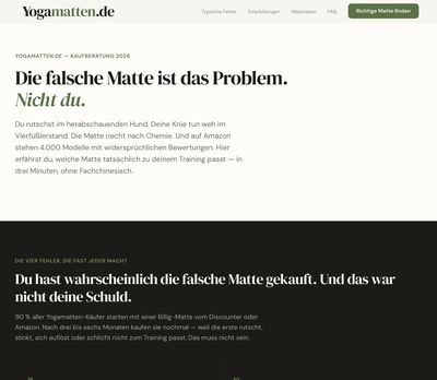 Screenshot der fertigen Landingpage auf yogamatten.de